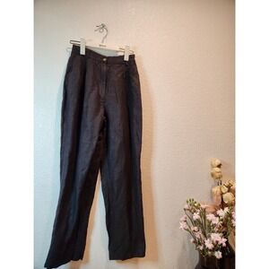 Casual Corner Petite Linen Pants Black Trousers Italian Fabric 27"  high rise